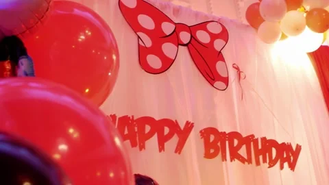 Festive decorations for the interior of the hall for celebrating a birthday  Stock Footage 305594790