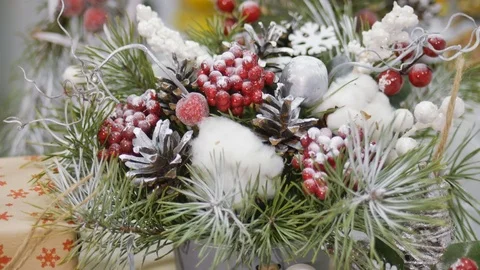 Festive decorations. The work of a designer-decorator. On the eve of Christmas. Stock Footage 83282667