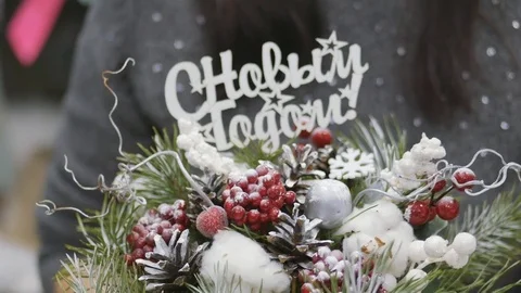 Festive decorations. The work of a designer-decorator. On the eve of Christmas. Stock Footage 83315093