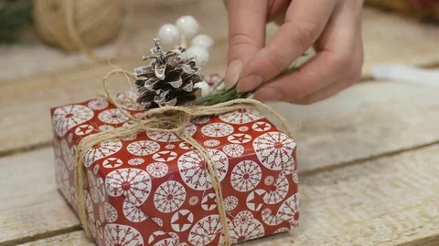 Festive decorations. The work of a designer-decorator. On the eve of Christmas. Stock Footage 83317736