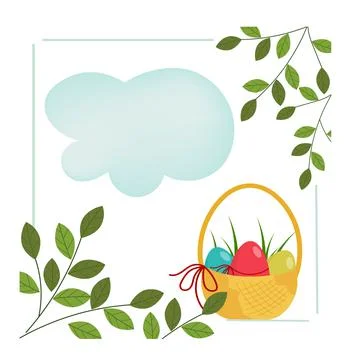 Festive decorative card with  a basket of Easter eggs. Stock Illustration