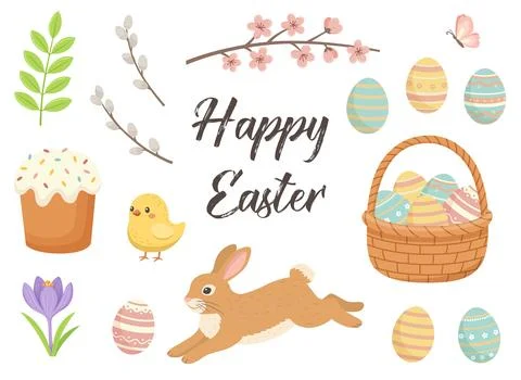 Festive decorative Easter vector design kit 스톡 일러스트