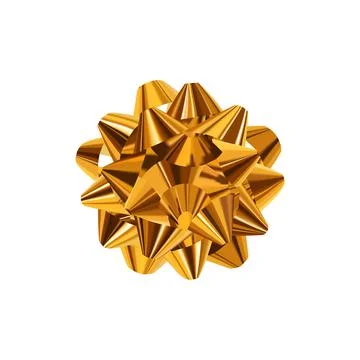 Festive decorative element for design. Yellow bow made of gold ribbons. Vecto Stock Illustration