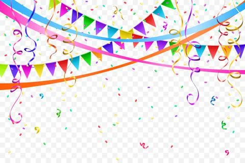 Festive design. Border of colorful bright confetti and flags garlands Stock Illustration
