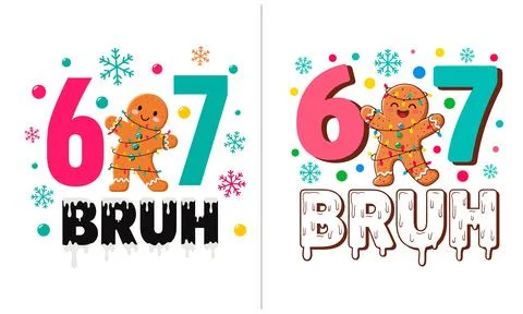 Festive design featuring the numbers six and seven alongside a gingerbread ma Stock Illustration
