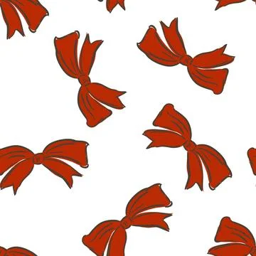 Festive design seamless pattern with sketch Red Bow on a white background vector Stockillustratie