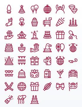 Festive Design Vector Icons featuring 45 Pixel Optimized Bold Line Style Stock Illustration