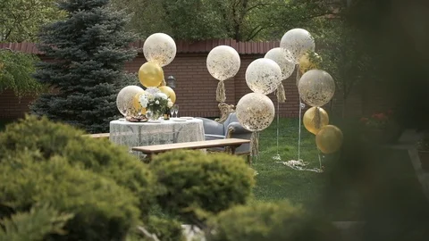 Festive Design Of The Yard. Holiday Table. Video stock 108276672