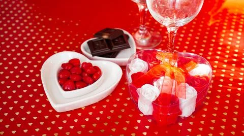 Festive dinner. Date. Red background Stock Photos