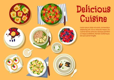 Festive dinner with delicious cake flat icon Stock Illustration