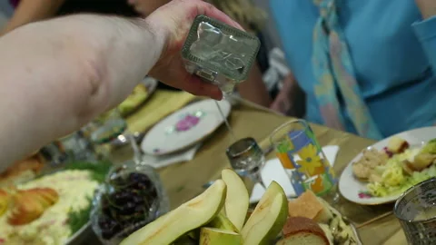 Festive dinner Russian vodka Stock Footage 86588887