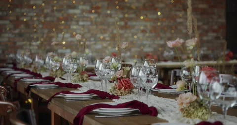 Festive dinner table with elegant decoration Stock Footage 306330960