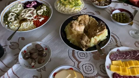 Before the festive dinner, we spread the food on the table. 動画素材 237769814