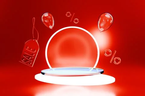 A festive display featuring balloons and sale tags Illustrazione stock