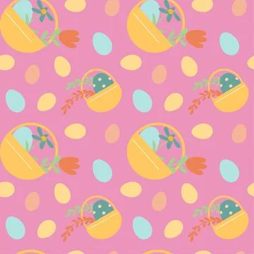 Festive easter basket and egg patterns on vibrant background for spring design 스톡 일러스트