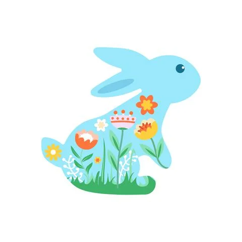 Festive Easter bunny decorated with flowers. Vector illustration of the Happy Stock Illustration