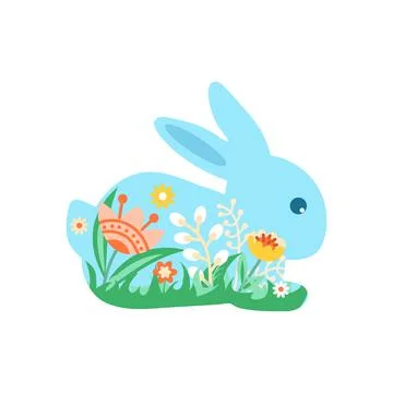 Festive Easter bunny decorated with flowers. Vector illustration of the Happy Stock Illustration
