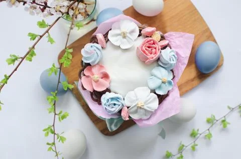 Festive Easter cake with decorations Stock Photos