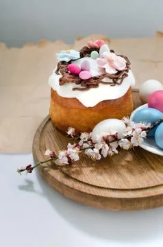 Festive Easter cake with decorations Stock Photos