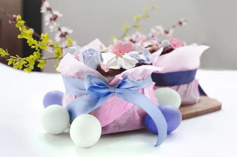 Festive Easter cake with decorations Stock Photos