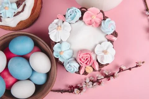 Festive Easter cake with decorations Stock Photos