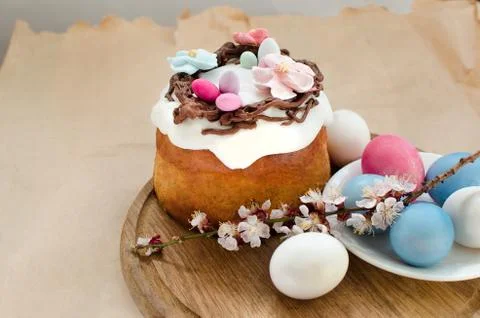 Festive Easter cake with decorations Stock Photos
