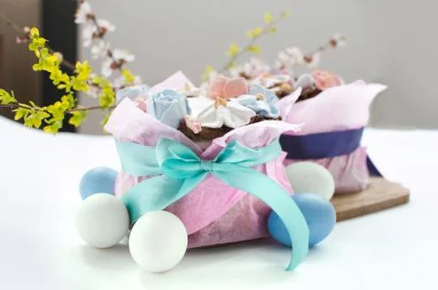 Festive Easter cake with decorations Stock Photos