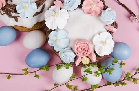 Festive Easter cake with decorations Stock Photos