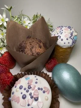 Festive Easter composition with cupcakes Stock Photos
