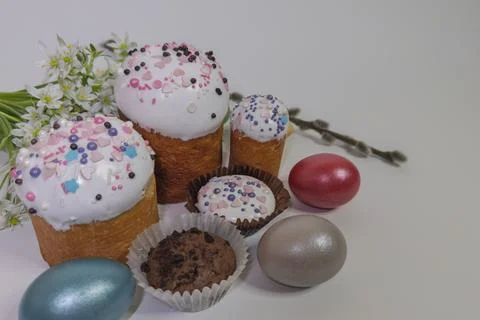 Festive Easter composition with traditional cakes Stock Photos