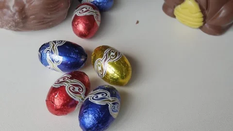 Festive Easter Eggs and Chocolate Bunny Enhance Holiday Cheer Stock Footage 331905268