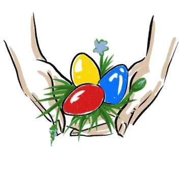 Festive easter eggs in female hands for mood and decor Stock-Illustration