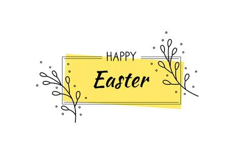 Festive Easter Frame with Branches. Vector Black Thin Linear Contour Stock Illustration