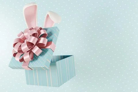 A festive Easter gift box with bunny ears and a pink bow Illustrazione stock