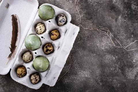 Festive Easter paintd green eggs Stock Photos