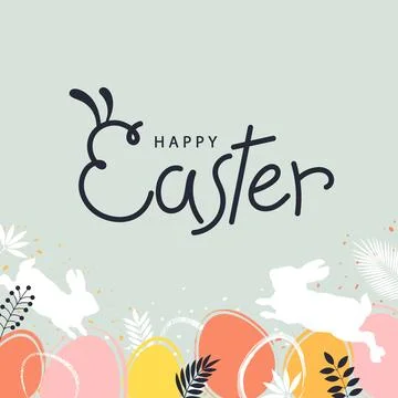 Festive Easter pattern design with bunnies and painted eggs Stock Illustration