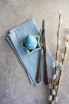 Festive Easter place setting decorated with eggs 写真素材