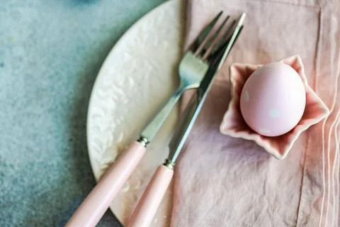 Festive Easter place setting decorated with eggs 写真素材