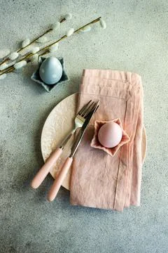 Festive Easter place setting decorated with eggs 写真素材