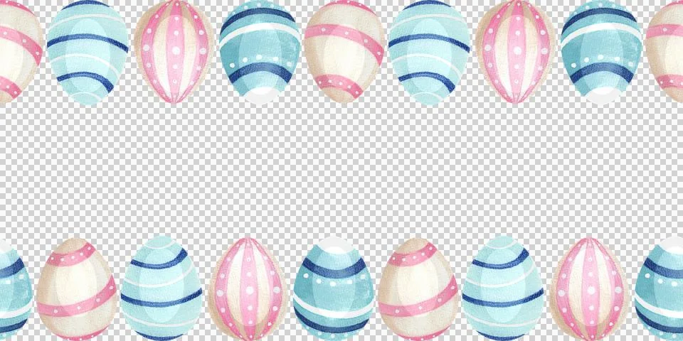 Festive Easter seamless border with eggs and flowers, hand painted in watercolor Stock Illustration