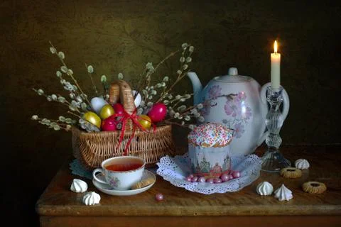 Festive Easter table with decorations 写真素材