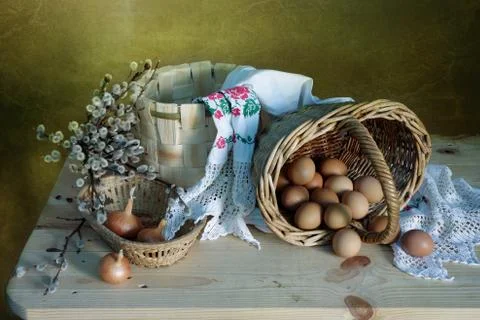 Festive Easter table with decorations  写真素材