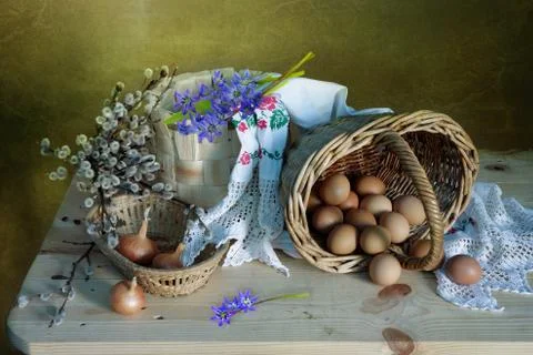 Festive Easter table with decorations 写真素材