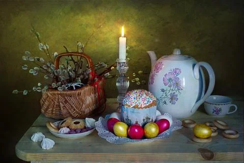 Festive Easter table with decorations 写真素材