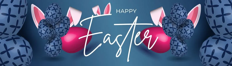 Festive Easter Web Banner Colorful Egg Background. Spring Vibrant Easter Banner Stock Illustration