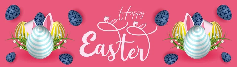 Festive Easter Web Banner Colorful Egg Background. Spring Vibrant Easter Banner Stock Illustration