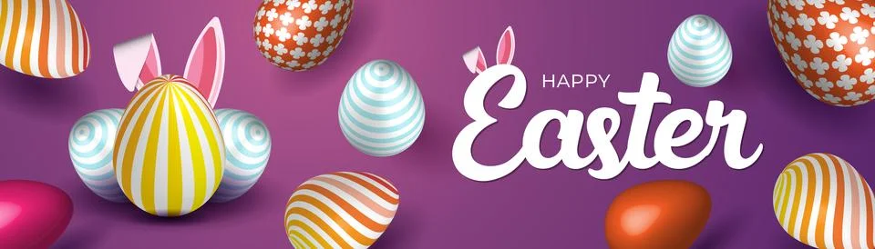 Festive Easter Web Banner Colorful Egg Background. Spring Vibrant Easter Banner 스톡 일러스트