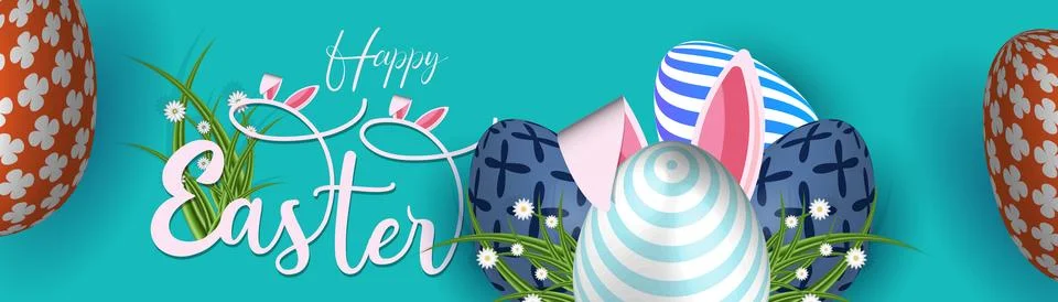 Festive Easter Web Banner Colorful Egg Background. Spring Vibrant Easter Banner Stock Illustration