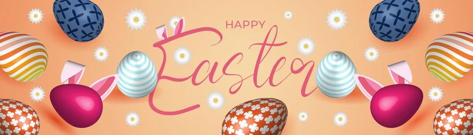 Festive Easter Web Banner Colorful Egg Background. Spring Vibrant Easter Banner Stock Illustration