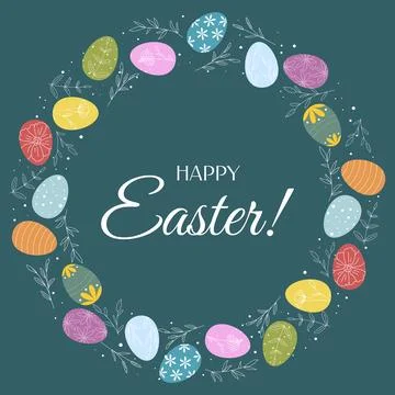 Festive Easter wreath with congratulatory text Illustrazione stock